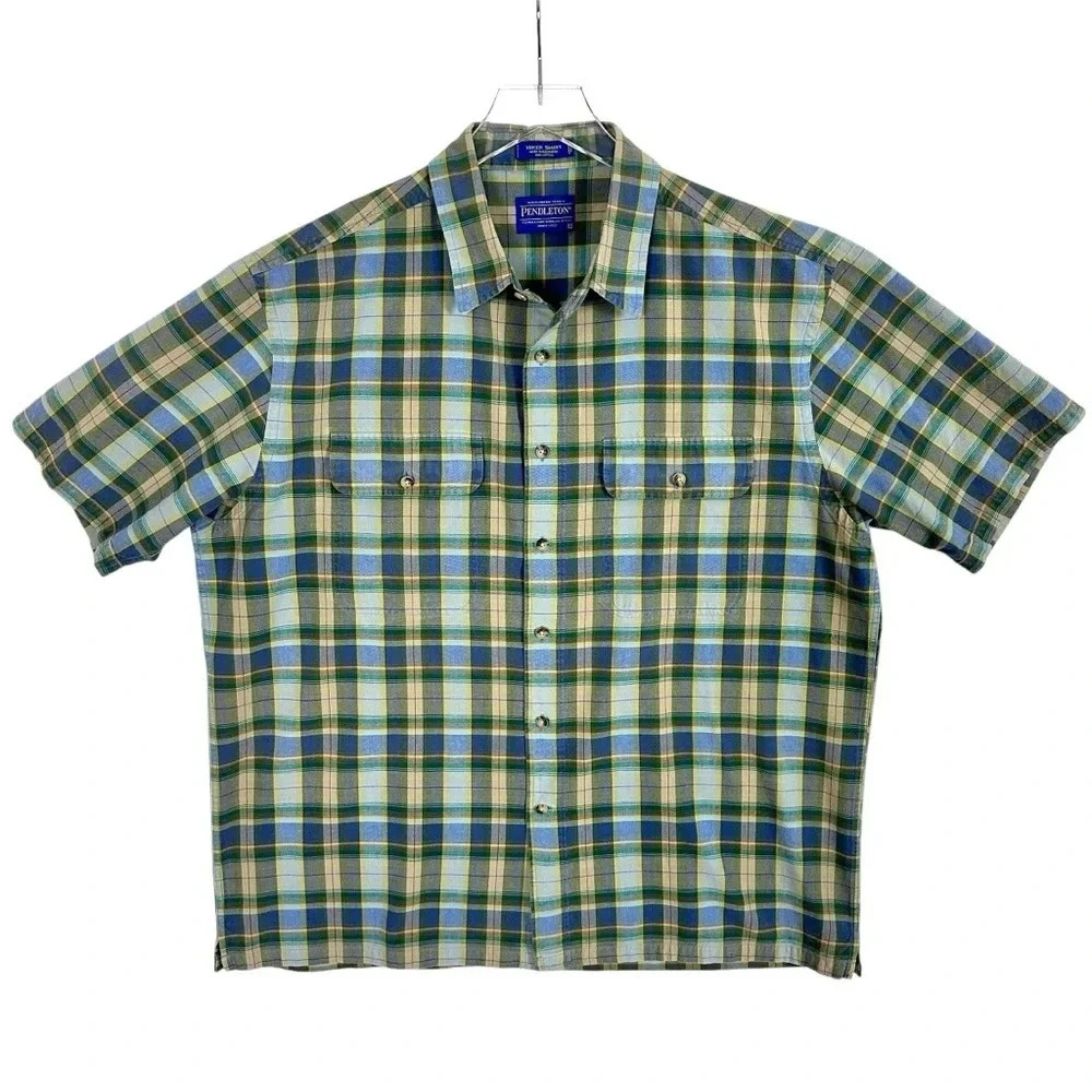 Pendleton Mens XL Plaid Camp Shirt Cotton Outdoor Workwear Hiking‎ Button Up